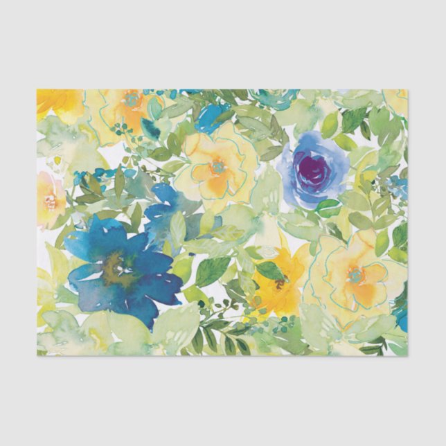 Papier Mousseline Papier de papier tissu floral à ressort bleu et ja (Recto)