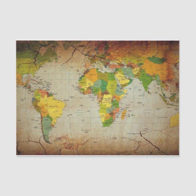 Papier Mousseline Papier de papier Tissus de la carte du monde vinta (Recto)