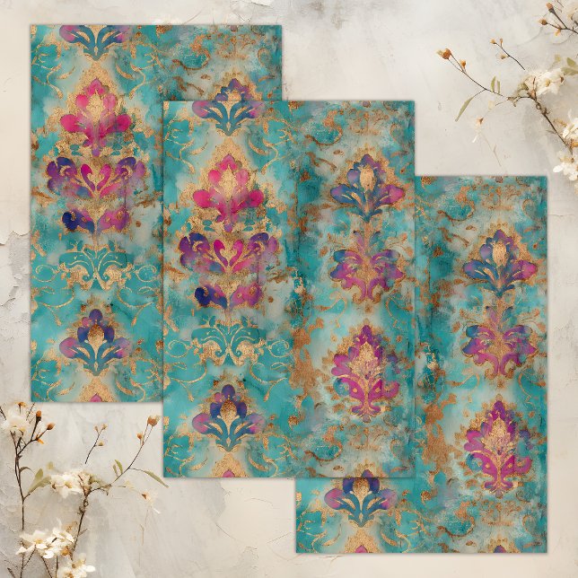 PAPIER MOUSSELINE PAPIER DE TISSU DE DÉCOUPAGE DE DÉCOUPAGE GRUNGE D (GRUNGE DISTRESSED DAMASK DECOUPAGE TISSUE PAPER)