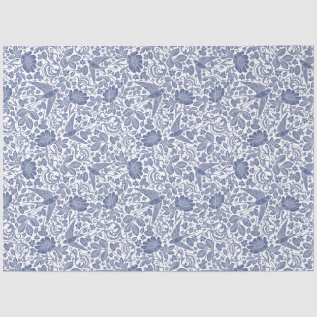 Papier Mousseline Papier de tissu de découpage floral d'oiseau bleu (Recto)