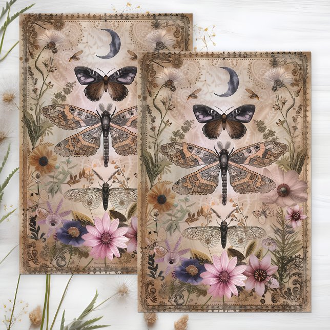 PAPIER MOUSSELINE PAPIER DE TISSU DE DÉCOUPAGE FLORALE ET DE BOUTEIL (MOTH AND BUTTERFLY FLORAL DECOUPAGE TISSUE PAPER)