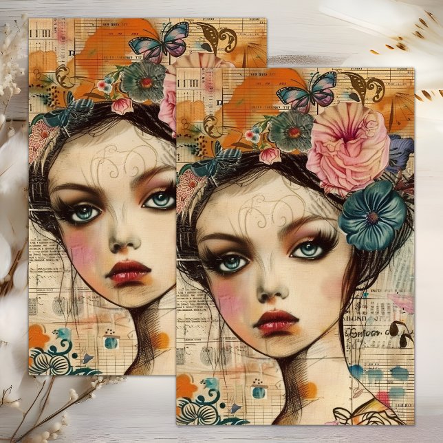 PAPIER MOUSSELINE PAPIER DE TISSU DÉCOUPAGE DE LA FILLE FLEUVE BOHO (BOHO FLOWER GIRL DECOUPAGE TISSUE PAPER)