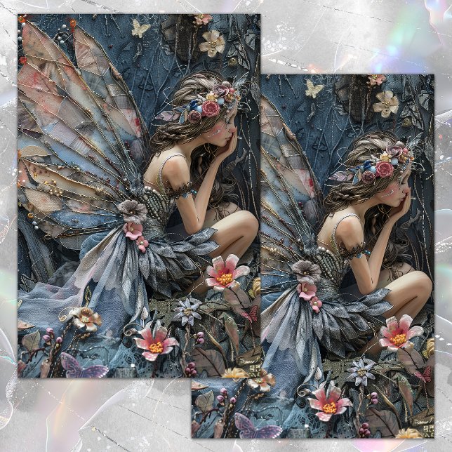 PAPIER MOUSSELINE PAPIER DE TISSU DÉCOUPAGE DE LA FORESTIÈRE FLEUVE (FLOWER FOREST FAIRY DECOUPAGE TISSUE PAPER)