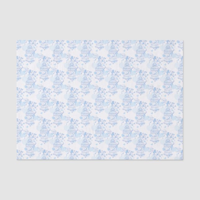 Papier Mousseline Papier de tissu en cages d'oiseau blanc bleu (Recto)