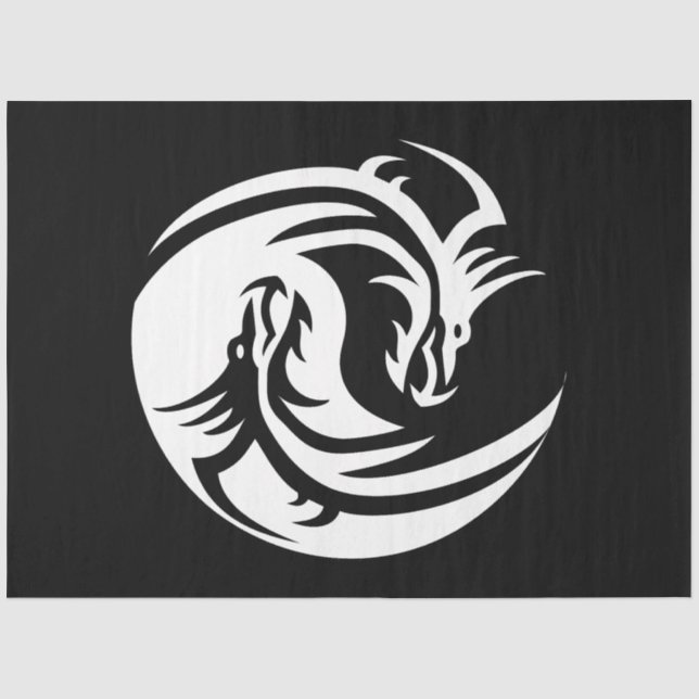 Papier Mousseline papier de tissu yin yang dragons (Recto)