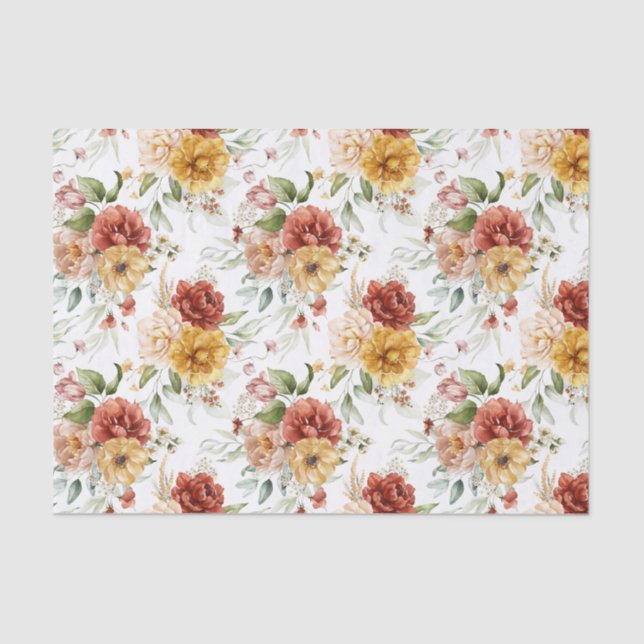Papier Mousseline Papier de tissus (3) Petites pivoines Motifs rouge (Recto)