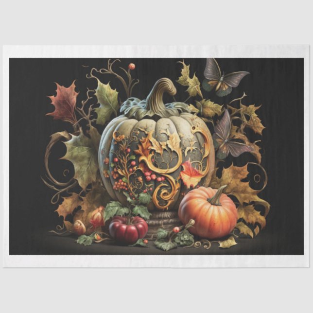 Papier Mousseline Papier de tissus - automne "N" citrouille (Recto)