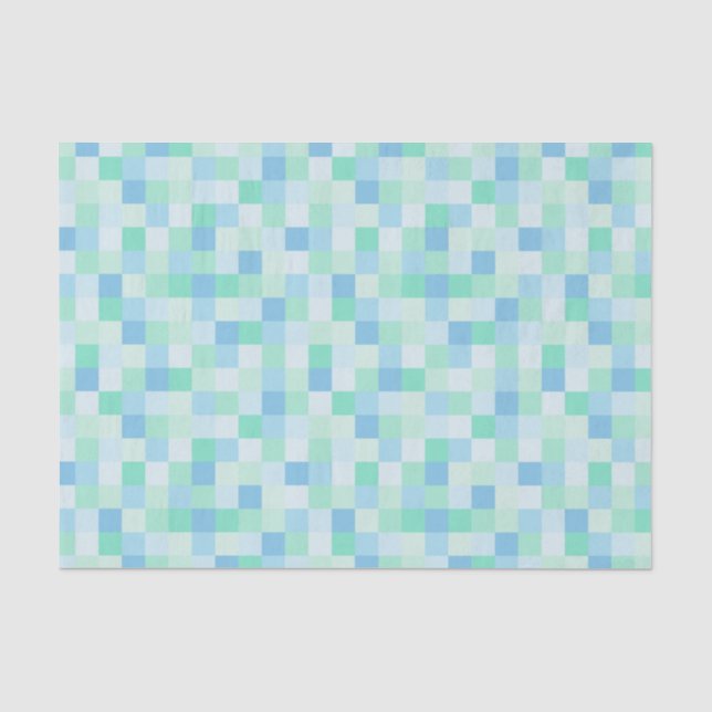 Papier Mousseline Papier de tissus bleu et bleu Aqua Carrés (Recto)