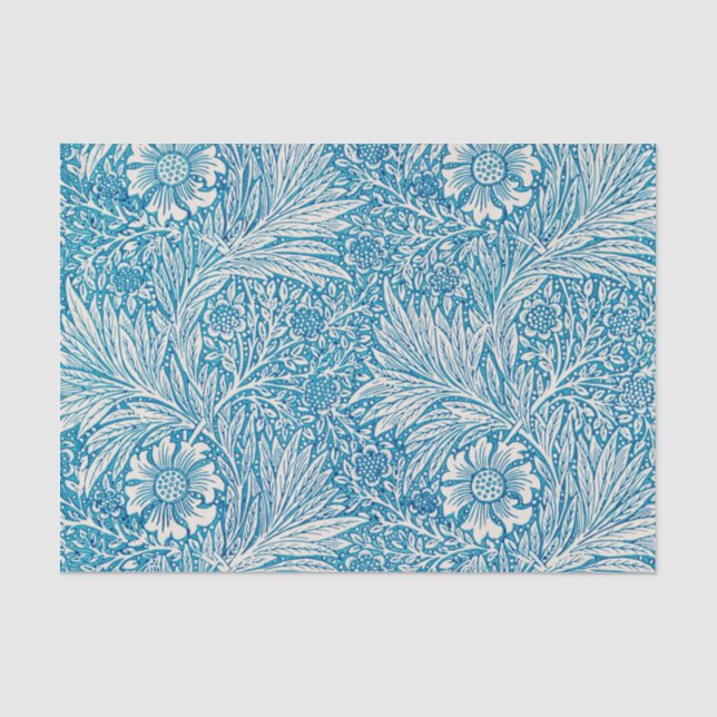 Papier Mousseline Papier de tissus bleu ivoire William Morris Floral (Recto)