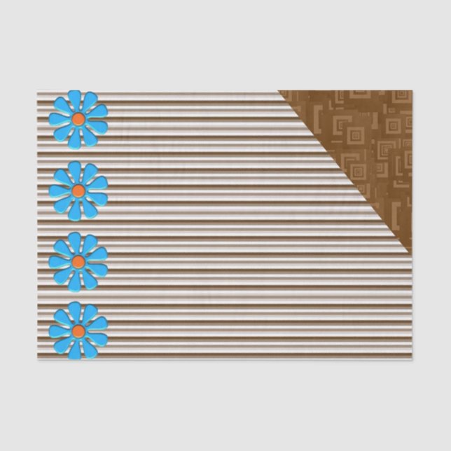 Papier Mousseline Papier de tissus Brown rayures florales (Recto)