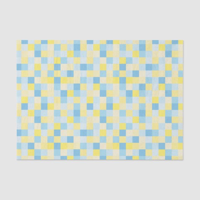 Papier Mousseline Papier de tissus Carrés bleu et jaune (Recto)
