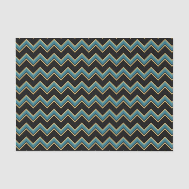 Papier Mousseline Papier de tissus Chevron turquoise et or (Recto)