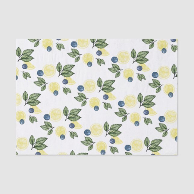 Papier Mousseline Papier de tissus citron et bleuets (Recto)
