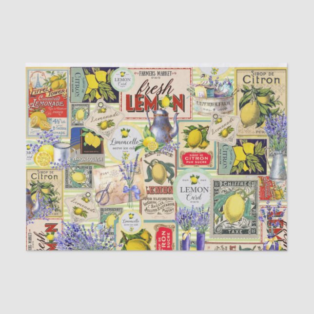 Papier Mousseline Papier de tissus citron et lavande (Recto)