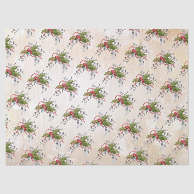 Papier Mousseline Papier de tissus de Noël Holly Branch (Recto)