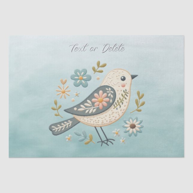 Papier Mousseline Papier de tissus fleuri d'oiseaux verts (Recto)