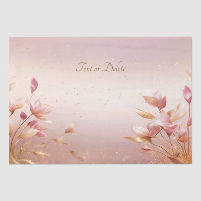 Papier Mousseline Papier de tissus fleuri Feuille rose or (Recto)