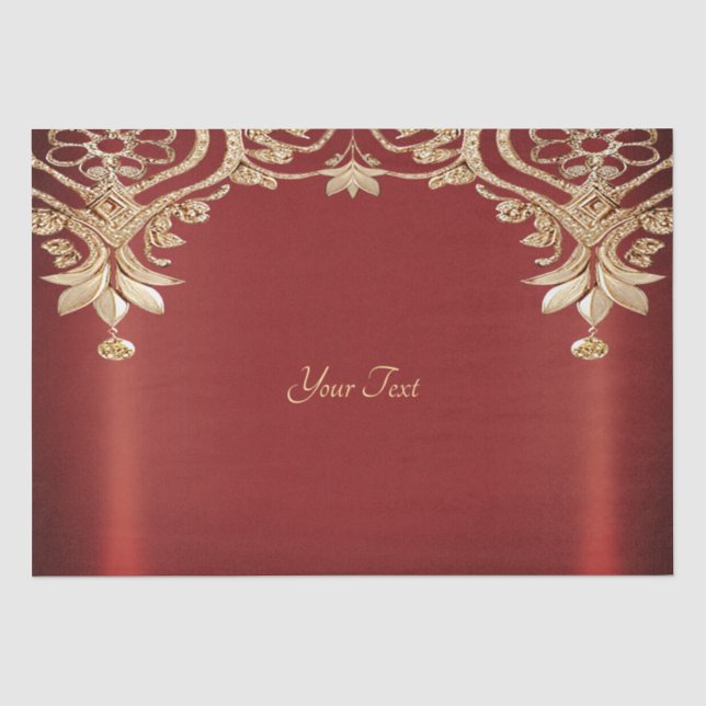 Papier Mousseline Papier de tissus fleuri rouge or moderne (Recto)