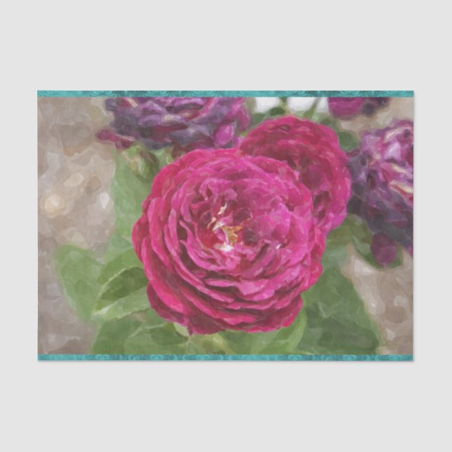 Papier Mousseline Papier de tissus Fuschia rose rouge magenta Roses (Recto)