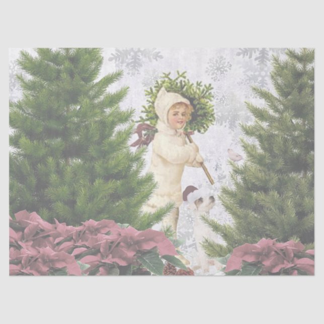 Papier Mousseline Papier de tissus Jack Russell Pink Poinsettias (Recto)