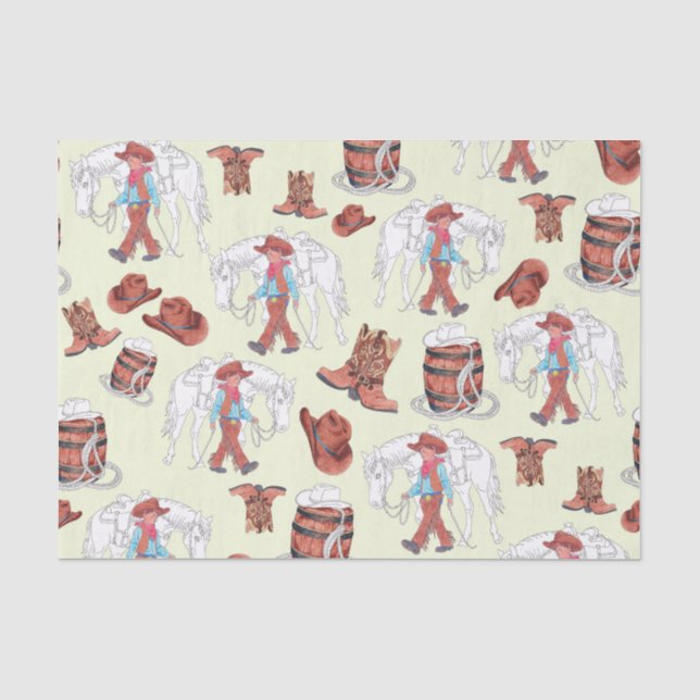 Papier Mousseline Papier de tissus Jeune Cowboy et Cheval (Recto)