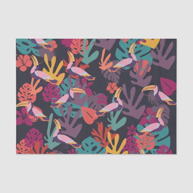 Papier Mousseline  Papier de tissus Jungle et Oiseaux tropicaux (Recto)