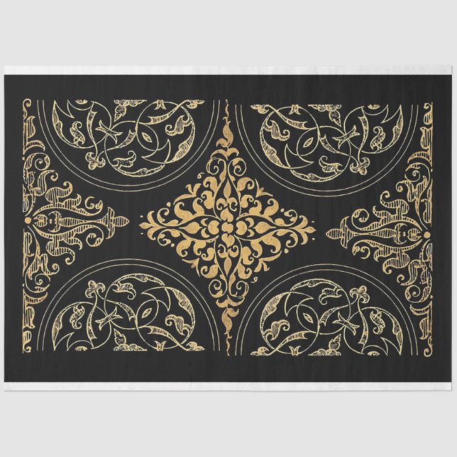 Papier Mousseline Papier de tissus ornementaux noir et or classique (Recto)
