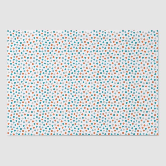 Papier Mousseline Papier de tissus pois turquoise, bleu et orange (Recto)