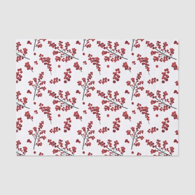 Papier Mousseline Papier de tissus Red Holly Berries illustré (Recto)