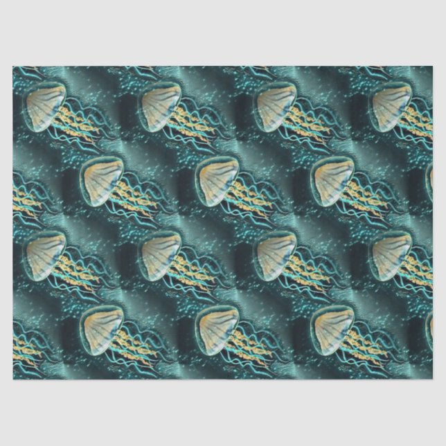 Papier Mousseline Papier de tissus Turquoise pour méduses sous-marin (Recto)