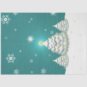 Papier Mousseline Papier de tissus turquoise Snowy Christmas Tree