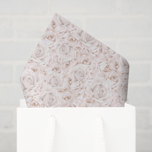 Papier Mousseline Papier de tissus vintage Roses blanches (Sac cadeau)