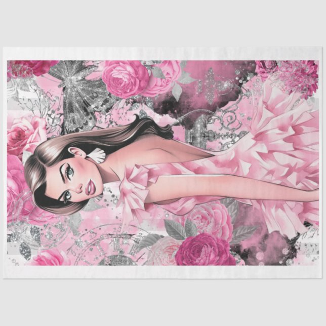 Papier Mousseline Papier découpage rose et noir Shabby Glam Girl (Recto)