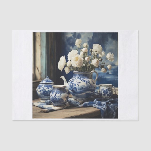 Papier Mousseline Papier Delft bleu decoupage tissue (Recto)