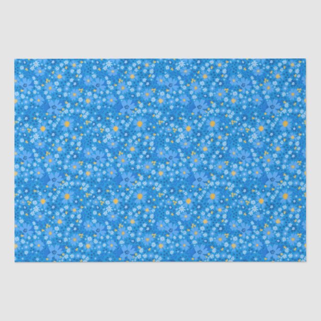 Papier Mousseline Papier d'emballage design de fleur d'aquarelle ble (Recto)