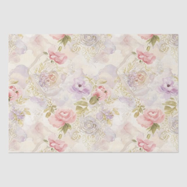 Papier Mousseline Papier d'enveloppement floral à aquarelle romantiq (Recto)