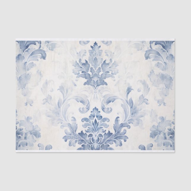 Papier Mousseline Papier en tissu bleu clair Damas (Recto)