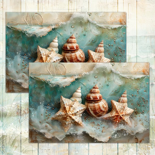 PAPIER MOUSSELINE PAPIER EN TISSU DÉCOUPABLE DE LA MER ET DES COQUIL (SEA AND SHELLS DECOUPAGE TISSUE PAPER)