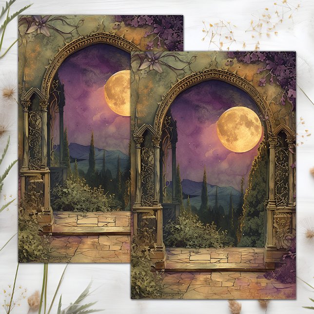 Papier Mousseline PAPIER EN TISSU DÉCOUPAGE DE LA Pleine lune ET DU  (FULL MOON AND GARDEN ARCH DECOUPAGE TISSUE PAPER)