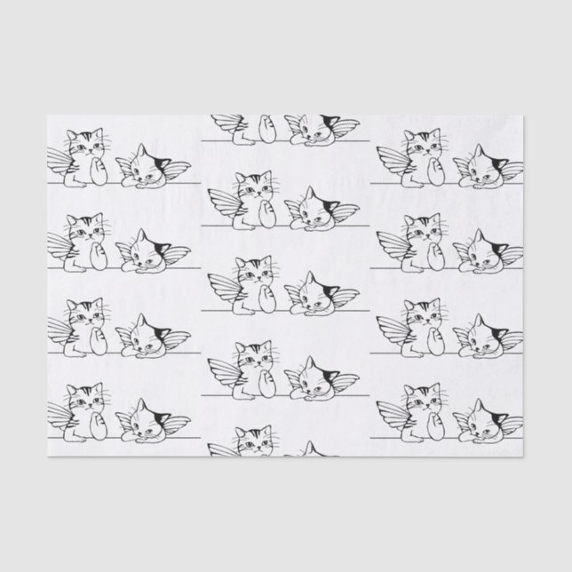PAPIER MOUSSELINE PAPIER EN TISSU NOIR ET BLANC DE CHAT ANGELS (Recto)
