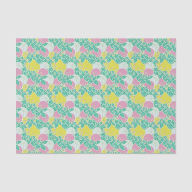 Papier Mousseline papier motif moderne feuille, bourgeon et fleur (Recto)