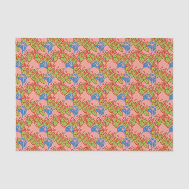 Papier Mousseline papier motif moderne feuille, bourgeon et fleur (Recto)