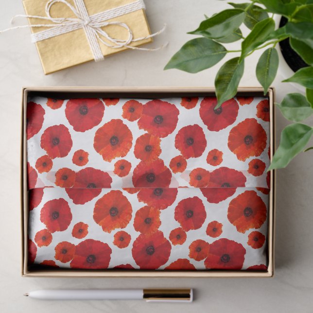 Papier Mousseline Papier papier papier Motif Red Poppies (Cadeau)