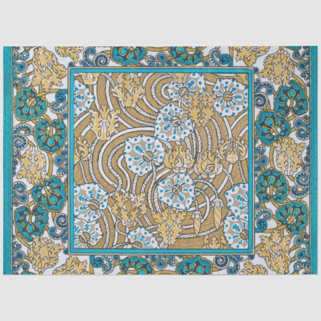 Papier Mousseline papier peint bleu art nouveau cyclamen (Recto)