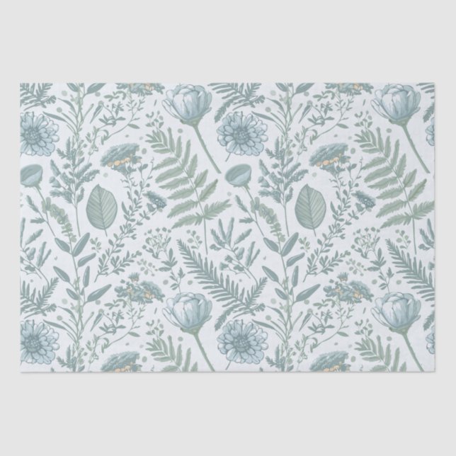 Papier Mousseline Papier peint bleu Floral (Recto)
