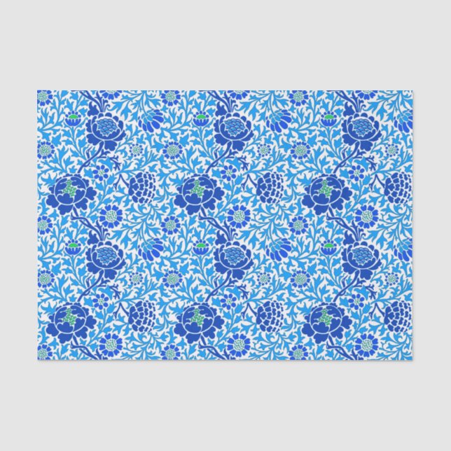 Papier Mousseline Papier peint floral jacobéen, Navy et Cerulean Blu (Recto)