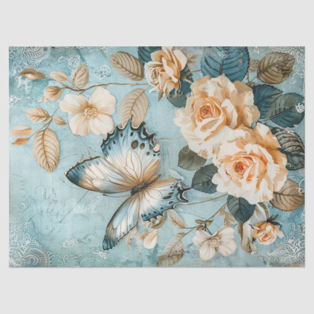Papier Mousseline Papier rose chic Shabby et papillon (Recto)