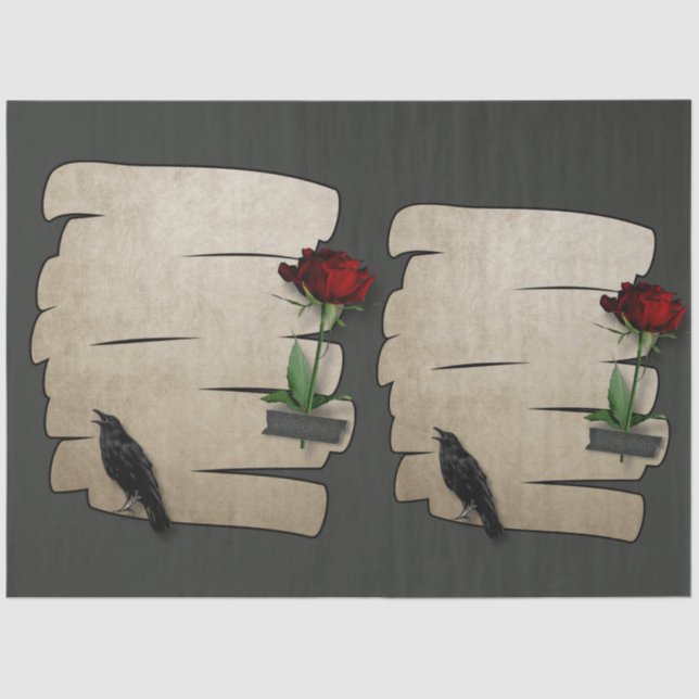 Papier Mousseline Papier Rose corbeau gothique 20x30 Découpage  (Recto)