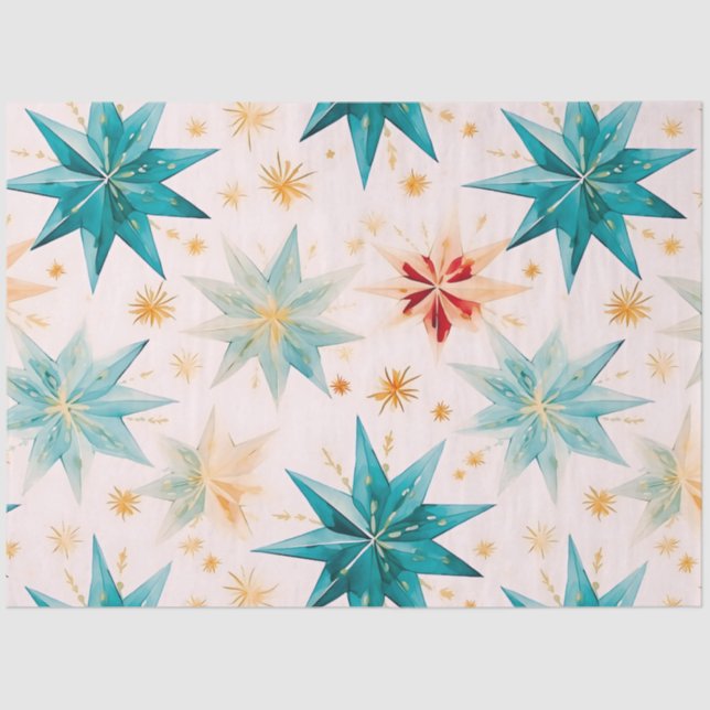 Papier Mousseline Papier Snowflakes Étoiles Bleu rose Or Noël (Recto)