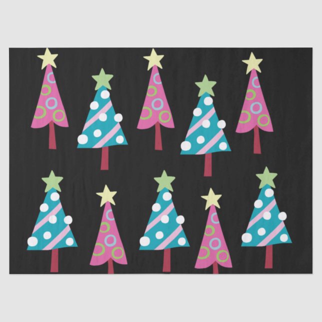 Papier Mousseline Papier Tissu Arbres de Noël rose et bleu (Recto)